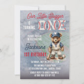 Baseball 1st Birthday Teddy Bear Little Slugger  Einladung (Vorderseite)
