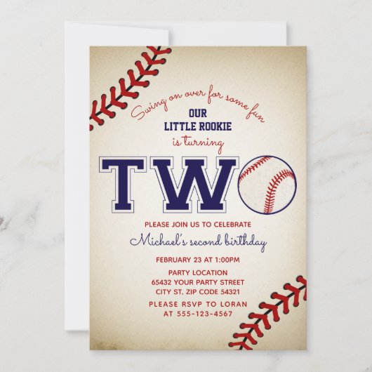 Baseball 2. Geburtstag Einladung (Vorderseite)