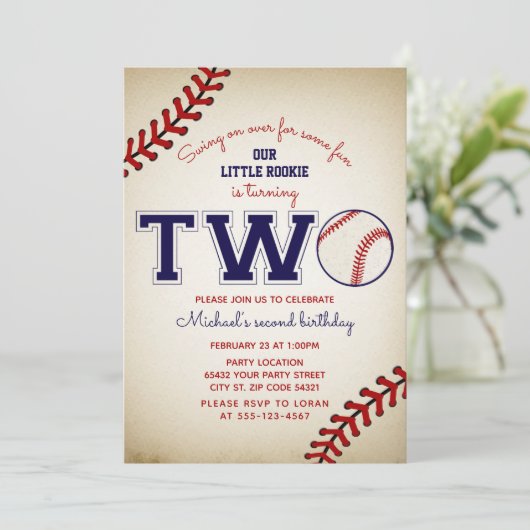 Baseball 2. Geburtstag Einladung (Stehend Vorderseite)