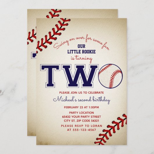Baseball 2. Geburtstag Einladung (Vorne/Hinten)