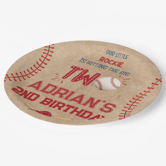 Baseball-2. Geburtstagsjunge Pappteller (Schrägansicht)