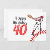 Baseball 40. Geburtstag mit Spieler Postkarte (Vorne/Hinten)