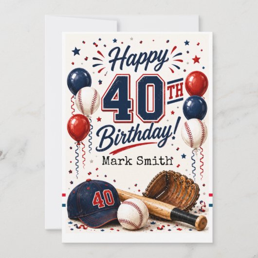 Baseball 40. Geburtstagsfeier  Einladung (Vorderseite)