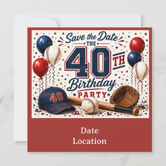 Baseball 40. Geburtstagsfeier  Einladung (Vorderseite)