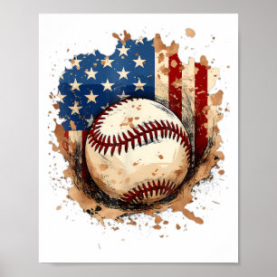 Baseball 4. Juli Männer USA Flaggen Boys Pa Poster