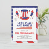 Baseball 4. Juli-Party Einladung (Stehend Vorderseite)