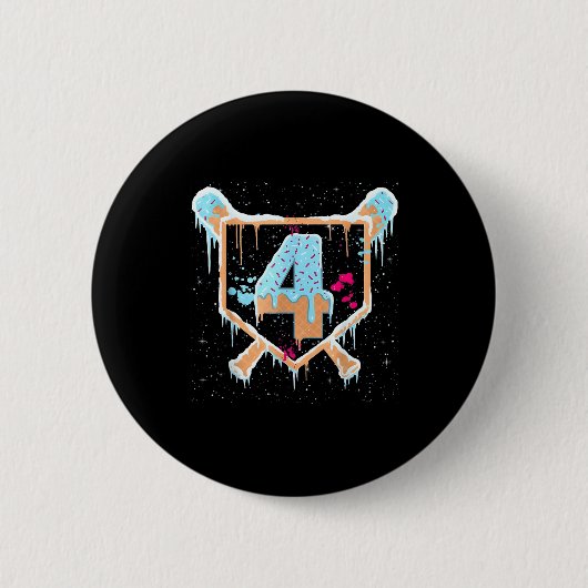 Baseball 4 Year Old Ice Cream Drip 4th Birthday Bo Button (Vorderseite)