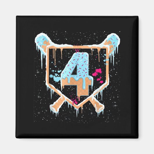 Baseball 4 Year Old Ice Cream Drip 4th Birthday Bo Magnet (Vorne)