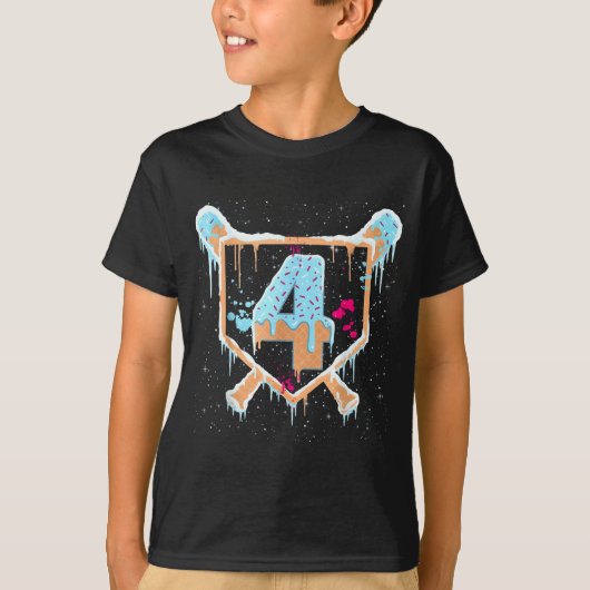 Baseball 4 Year Old Ice Cream Drip 4th Birthday Bo T-Shirt (Vorderseite)