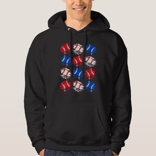 Baseball 4th July USA Flag Retro Baseball Ball Gra Hoodie (Vorderseite)