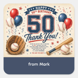 Baseball 50. Geburtstag Danke Quadratischer Aufkleber