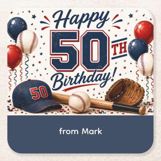 Baseball 50. Geburtstag Danke Rechteckiger Pappuntersetzer (Vorderseite)