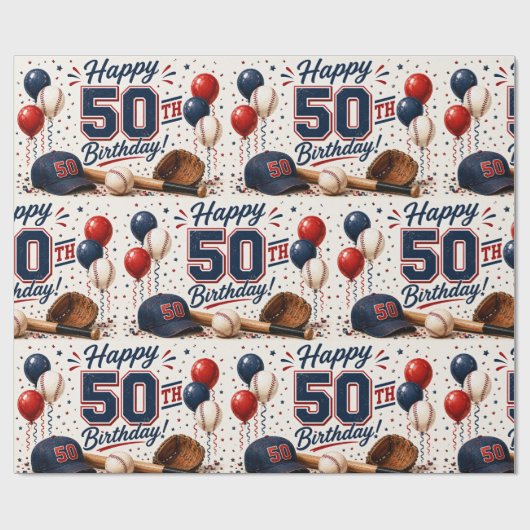 Baseball 50. Geburtstag Geschenkpapier (Flach)