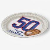 Baseball 50. Geburtstag Pappteller (Schrägansicht)