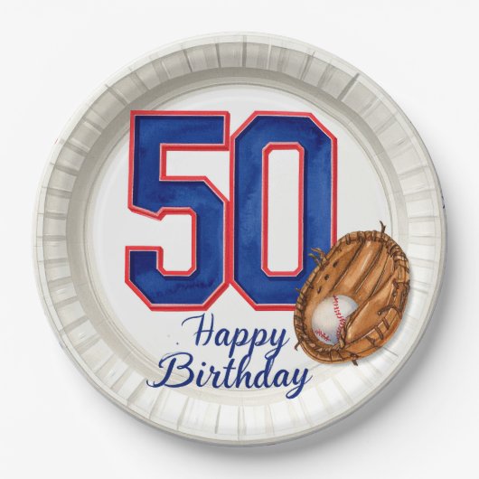Baseball 50. Geburtstag Pappteller (Vorderseite)