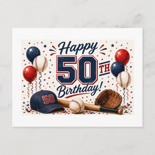 Baseball 50. Geburtstag  Postkarte (Vorderseite)