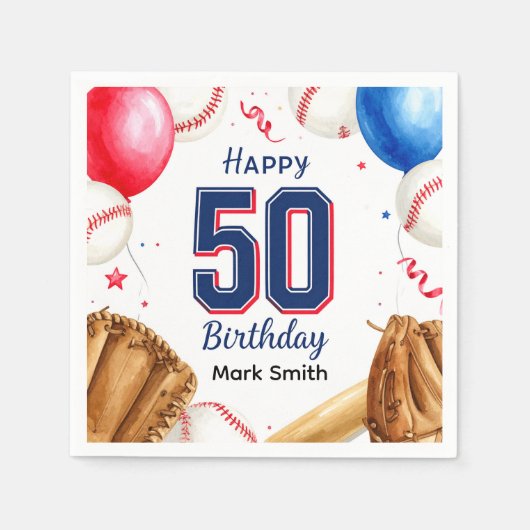 Baseball 50. Geburtstag Serviette (Vorderseite)