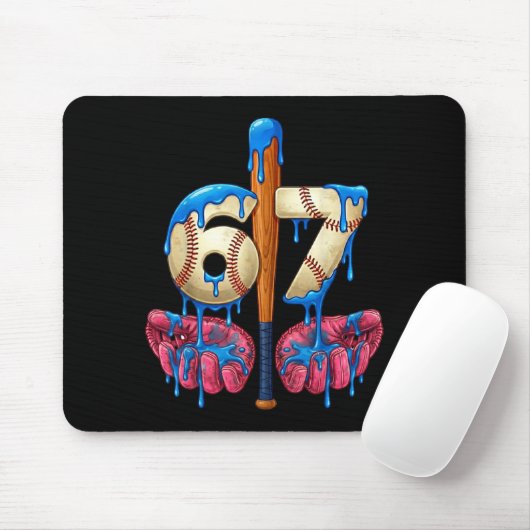 Baseball 67 Six Seven Funny Gen Alpha Meme Drip Mousepad (Mit Mouse)