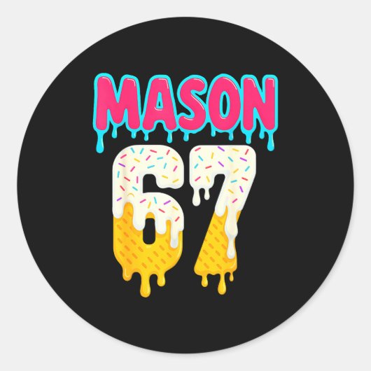 Baseball 6 7 Ice Cream Drip Number 67 Funny Six Se Runder Aufkleber (Vorderseite)