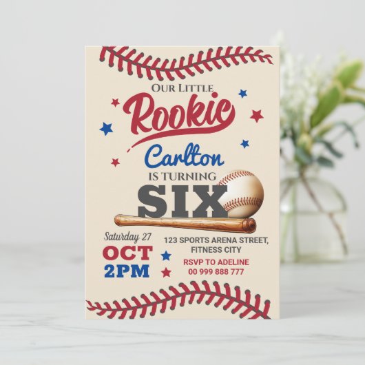 Baseball 6. Geburtstag Einladung (Stehend Vorderseite)