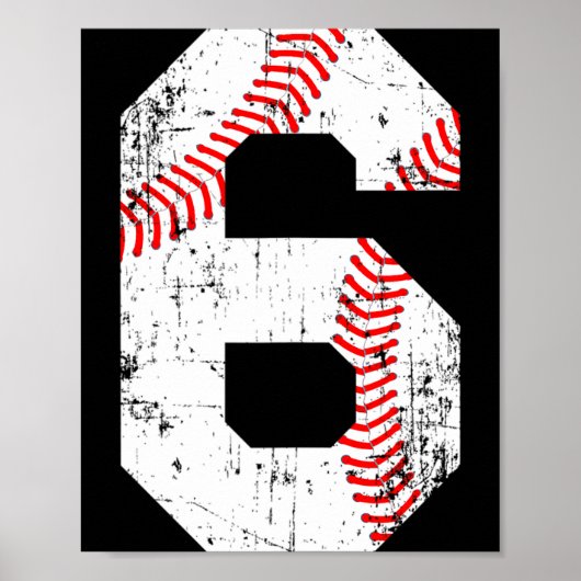 Baseball 6 Trikotnummer T-Shirt Poster (Vorne)