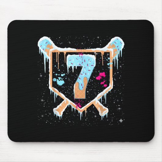 Baseball 7 Year Old Ice Cream Drip 7th Birthday Bo Mousepad (Vorne)
