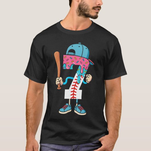 Baseball 7 Year Old Ice Cream Drip 7th Birthday Bo T-Shirt (Vorderseite)