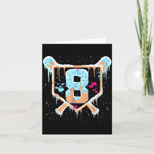 Baseball 8 Year Old Ice Cream Drip 8th Birthday Bo Karte (Vorderseite)