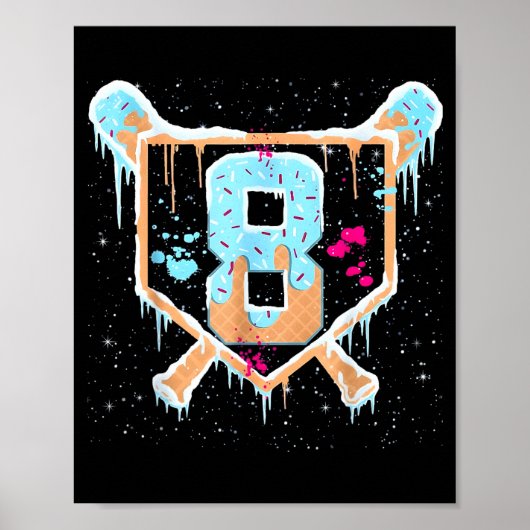 Baseball 8 Year Old Ice Cream Drip 8th Birthday Bo Poster (Vorne)