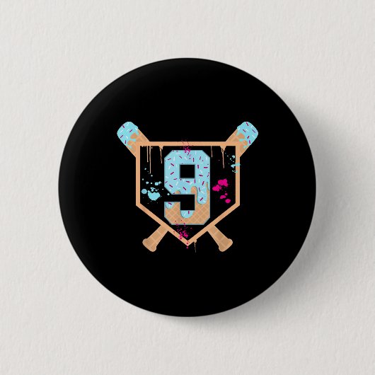 Baseball 9 Jahre alt Eiscreme Tropfen 9. Geburtsta Button (Vorderseite)