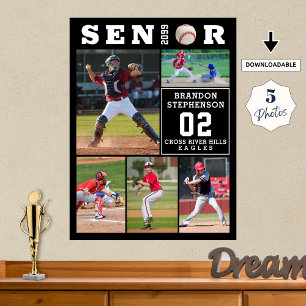 Baseball-Abschluss-Collage mit 5 Fotos Poster