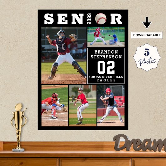 Baseball-Abschluss-Collage mit 5 Fotos Poster