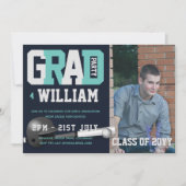 Baseball ABSCHLUSS FOTO Einladung Blau (Vorderseite)