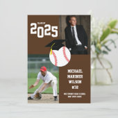 Baseball Abschluss Sport Brown weiße Einladung (Stehend Vorderseite)
