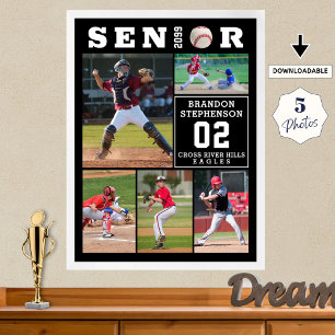 Baseball-Absolventen-Abschluss 5 Foto-Collage Poster