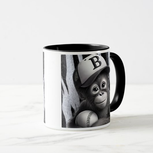 Baseball-Affe mit Mütze und Ball. Tasse (VorderseiteRechts)