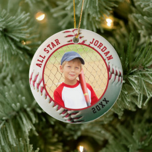 Baseball ALL STAR Name 2 Foto Personalisiert Keramik Ornament