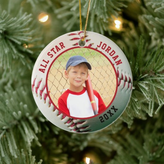 Baseball ALL STAR Name 2 Foto Personalisiert Keramik Ornament (Baum)