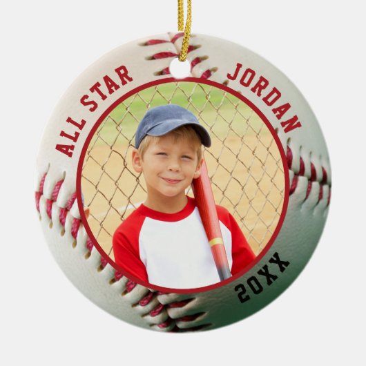 Baseball ALL STAR Name 2 Foto Personalisiert Keramik Ornament (Vorne)