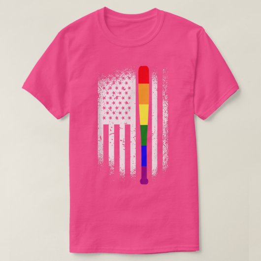 Baseball American Flag LGBT-Q Rainbow Bat Gay Prid T-Shirt (Design vorne)