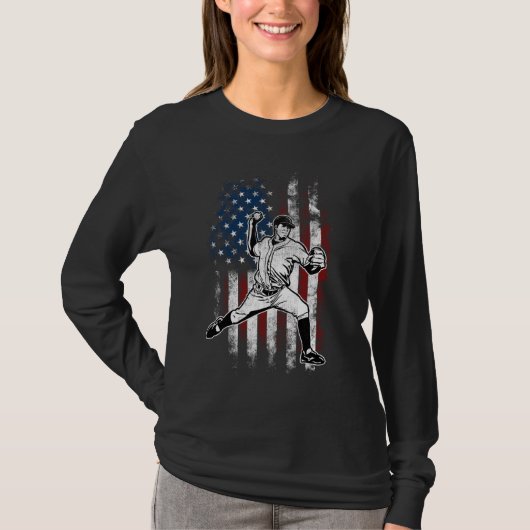 Baseball American Flag Pitcher USA Pitching 4. T-Shirt (Vorderseite)