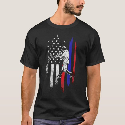 Baseball American Flag USA 4th Of July T-Shirt (Vorderseite)