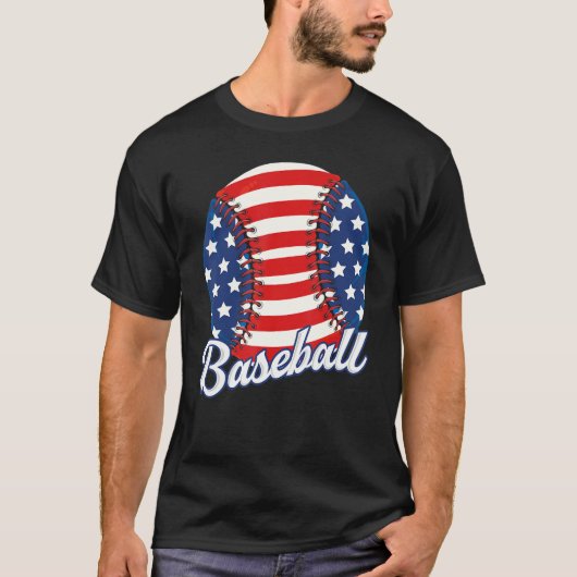 Baseball American USA flag Patriotic Retro Basebal T-Shirt (Vorderseite)