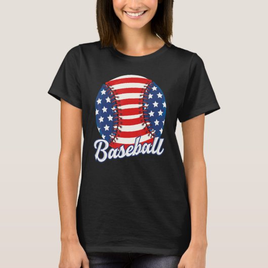 Baseball American USA flag Patriotic Retro Basebal T-Shirt (Vorderseite)