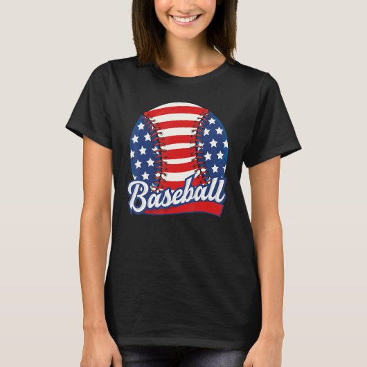 Baseball American USA flag Patriotic Retro Basebal T-Shirt (Vorderseite)