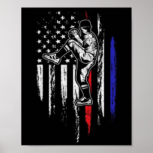 Baseball Amerikanische Flagge Pitcher USA Pitching Poster (Vorne)