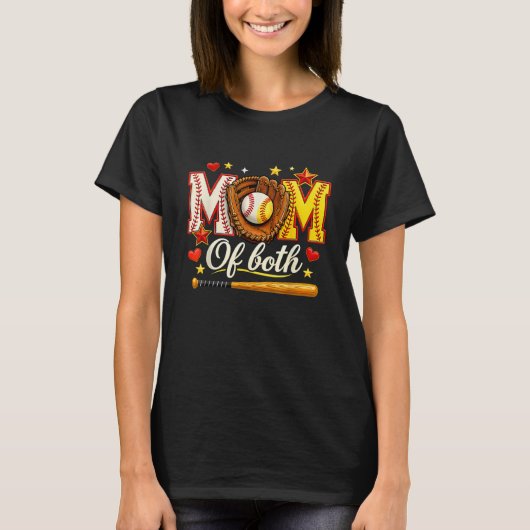 Baseball and Softball Mom of Both Heart Stars Tee (Vorderseite)