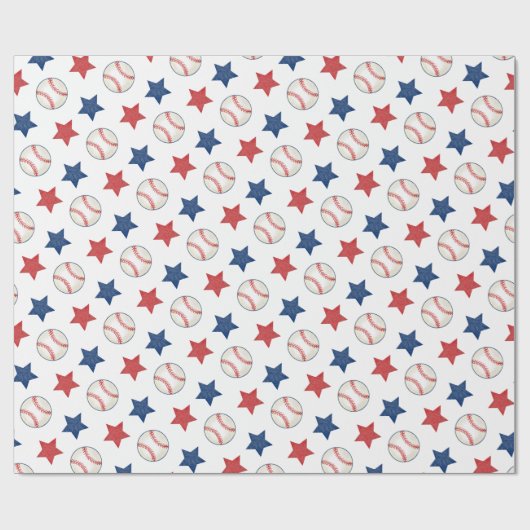 Baseball and Stars Red White and Blue Pattern Geschenkpapier (Flach)