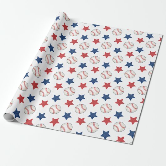 Baseball and Stars Red White and Blue Pattern Geschenkpapier (Ungerollt)