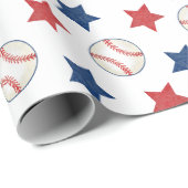 Baseball and Stars Red White and Blue Pattern Geschenkpapier (Rolleneckpunkt)